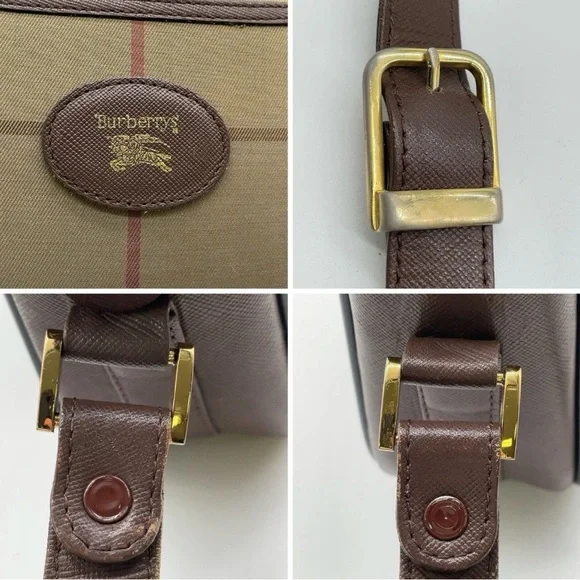 Vintage Burberrys Nova Check Crossbody Shoulder Bag Brown Leather Trim Canvas - Picture 7 of 8